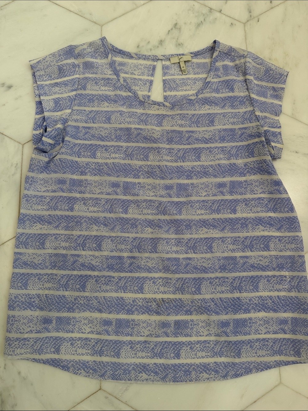 Joie Blue and White Striped Cap Sleeve Blouse